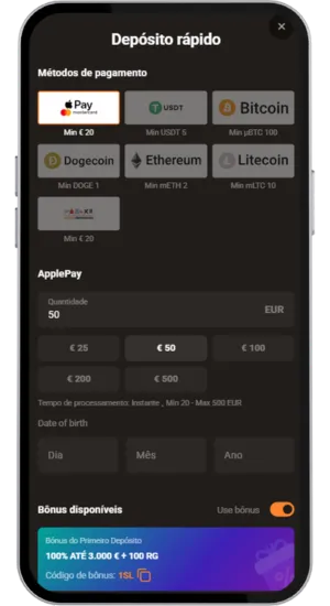 Deposite e receba bónus