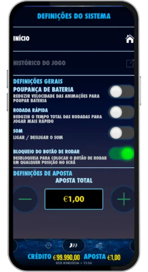 Menu de definições do sistema